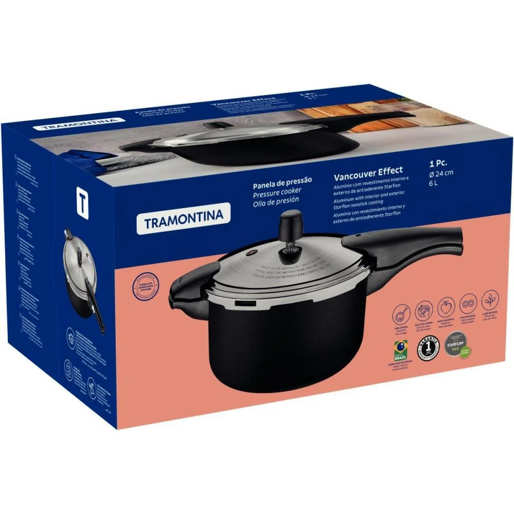 Panela Pressão Antiaderente 6L Preto Tramontina - imagem 5