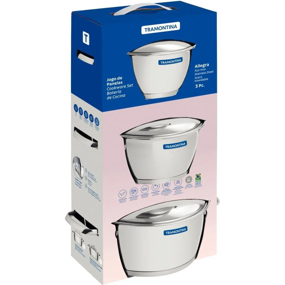 Panela Jogo Allegra 3Pçs Aço Inox Tramontina - imagem 5