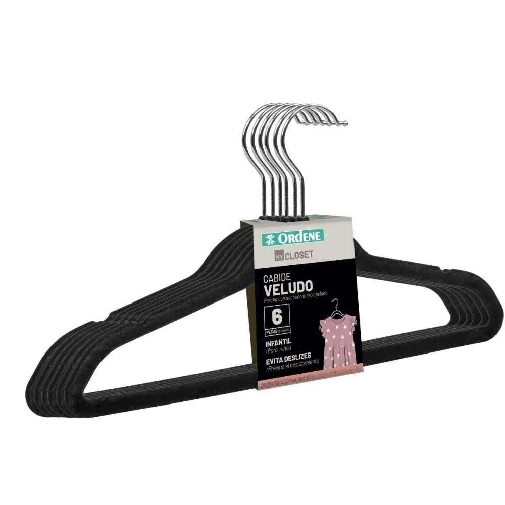 Cabide Veludo Preto Infantil C/6 Unid Ordene (Kit) - imagem 2
