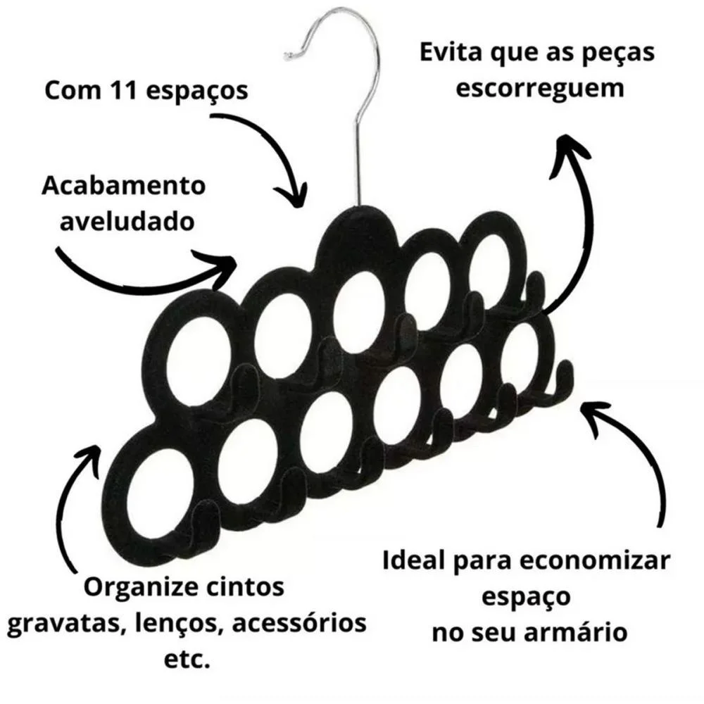Cabide Veludo Preto P/ Lenços/Cintos Ordene - imagem 5