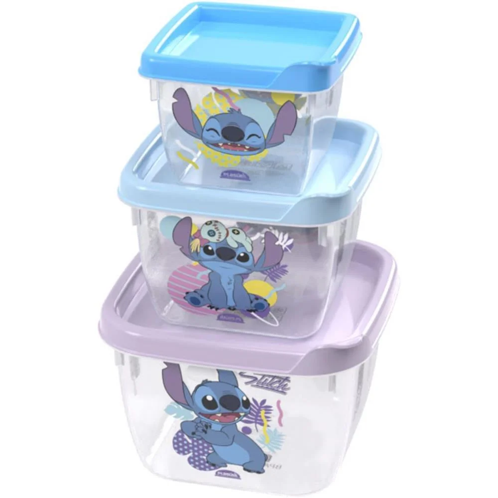 Pote Plastico Stitch Conj. 3 Potes Conect Qd Plasutil (Kit) - imagem 2