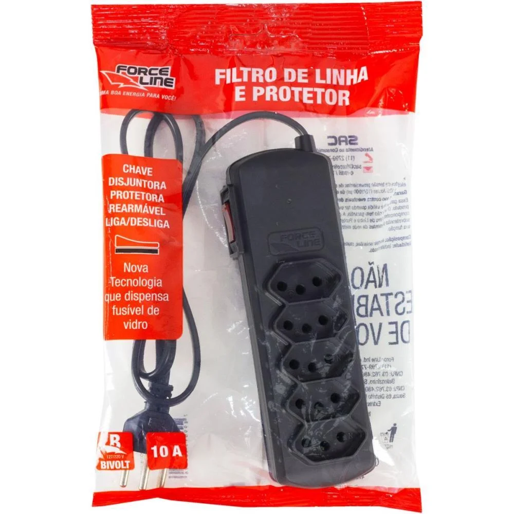 Filtro De Linha 5 Tomadas Slim Bivolt 0,8M Pt Force Line - imagem 5