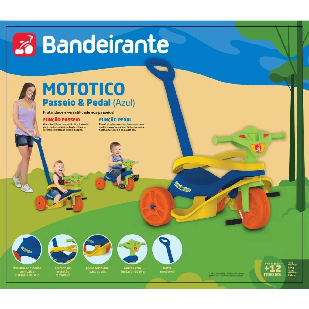 Triciclo Mototico Passeio/Pedal Azul Bandeirante - imagem 11