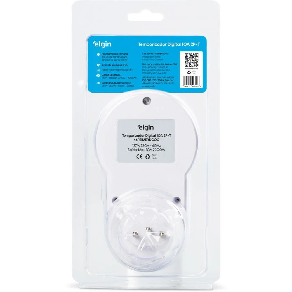 Timer Temporizador Digital 10A 2P+ T Elgin - imagem 3