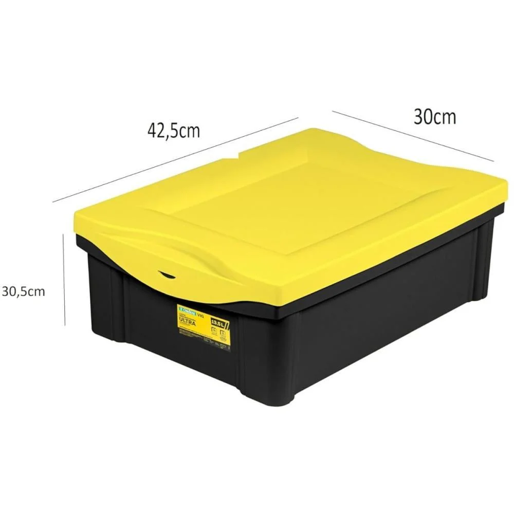 Caixa Plastica Multiuso Preto 13,5L 42,5X30X14,5 Medio Ordene - imagem 4