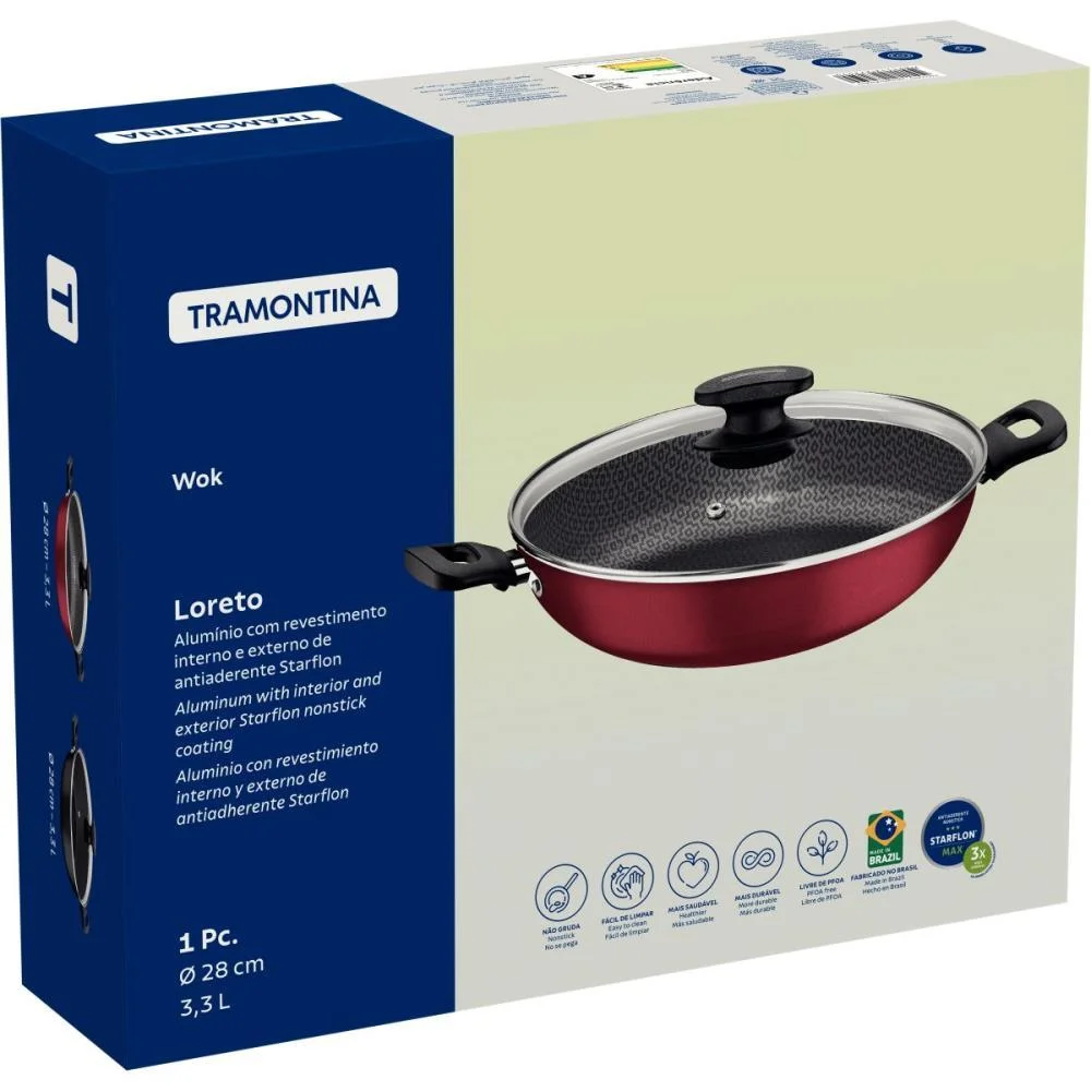 Panela Wok Loreto 28Cm C/Tampa Vidro Tramontina - imagem 4