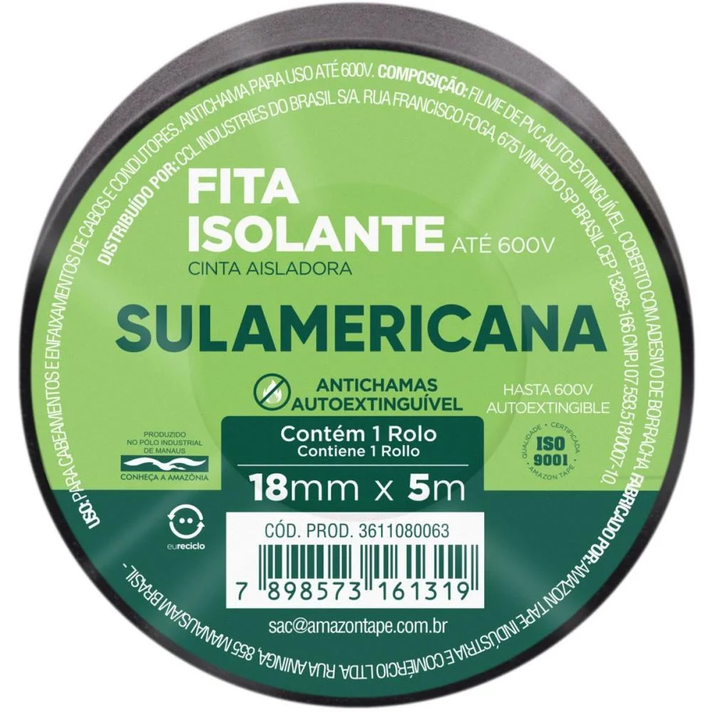 Fita Isolante 18Mmx5M. Anti Chama Sulamericana (Pct.c/10) - imagem 5