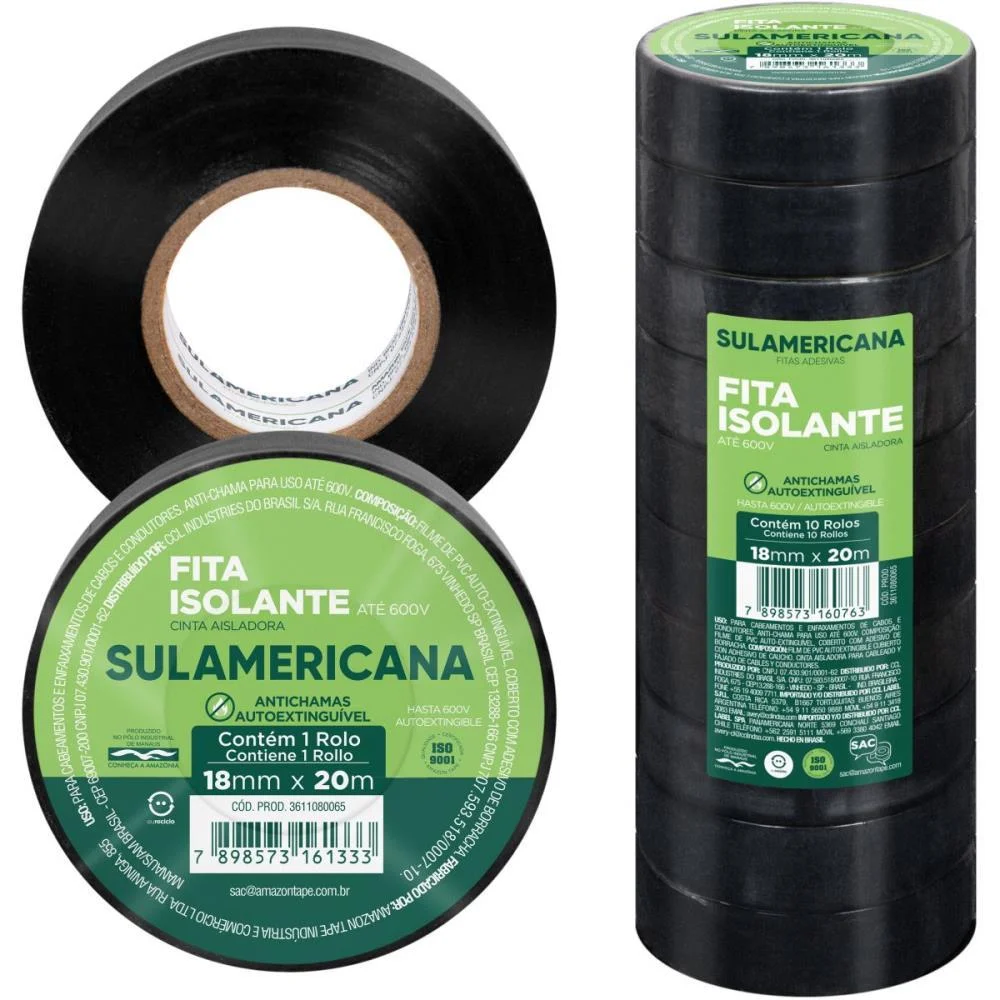 Fita Isolante 18Mmx20M. Anti Chama Sulamericana (Pct.c/10) - imagem 6