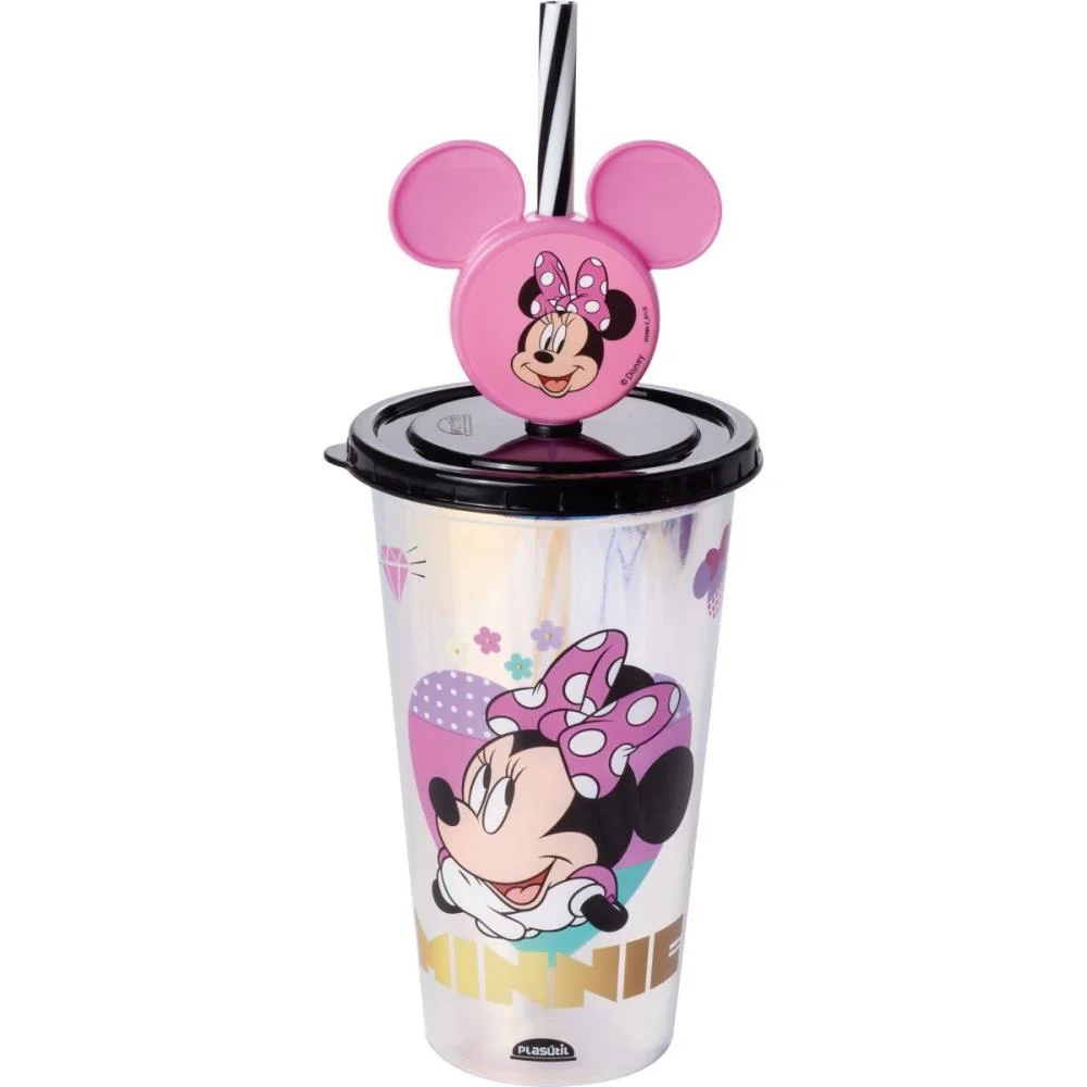 Copo Decorado Minnie Rosa Fruta Cor 500Ml Plasutil - imagem 3
