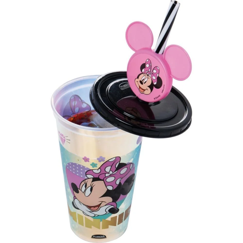 Copo Decorado Minnie Rosa Fruta Cor 500Ml Plasutil - imagem 4