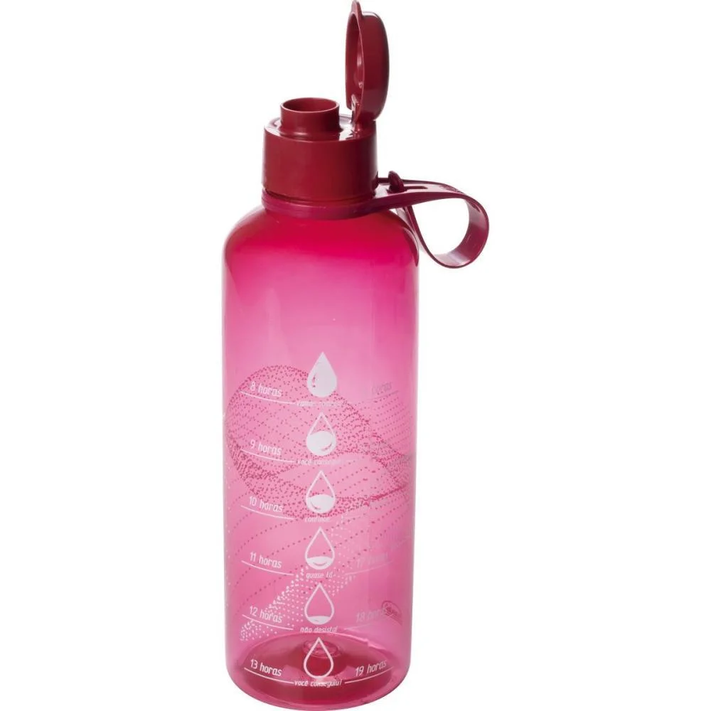 Garrafa Plastica Fitness Cilindrica 970Ml Rosa Plasutil - imagem 4