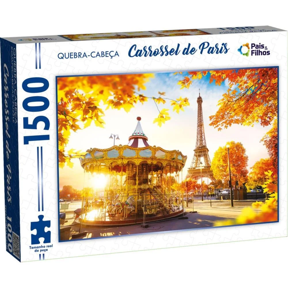 Quebra-Cabeca Cartonado Carrosel De Paris 1500 Pecas Pais E Filhos - imagem 4