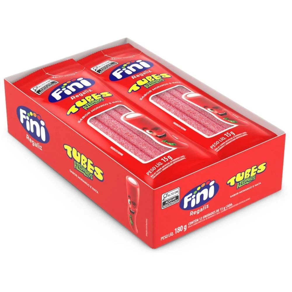 Doce Tubes Morango Azedinho 15G. Fini C/ 12 Unidades - imagem 3