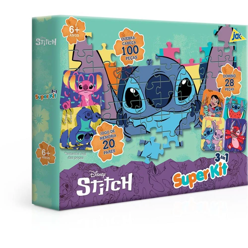Quebra-Cabeca Cartonado Stitch 3Em1 Domino/Jg Memoria Toyster - imagem 2