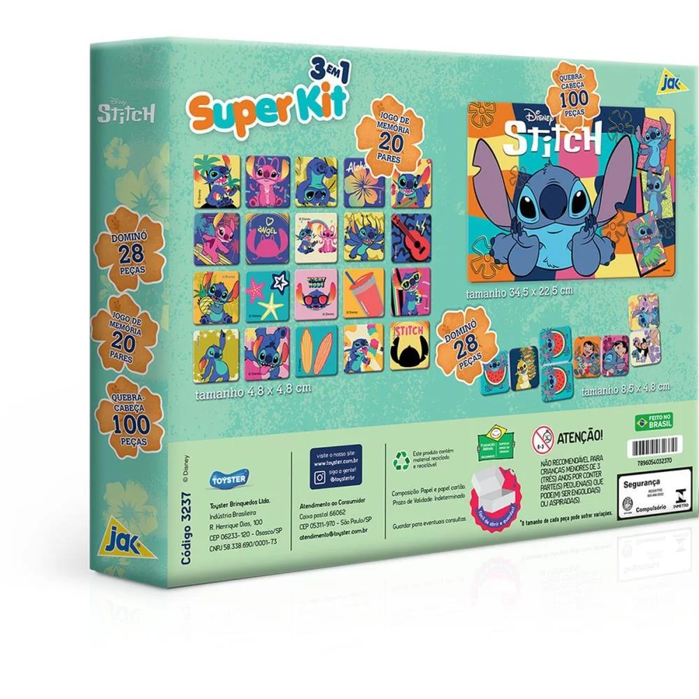 Quebra-Cabeca Cartonado Stitch 3Em1 Domino/Jg Memoria Toyster - imagem 6