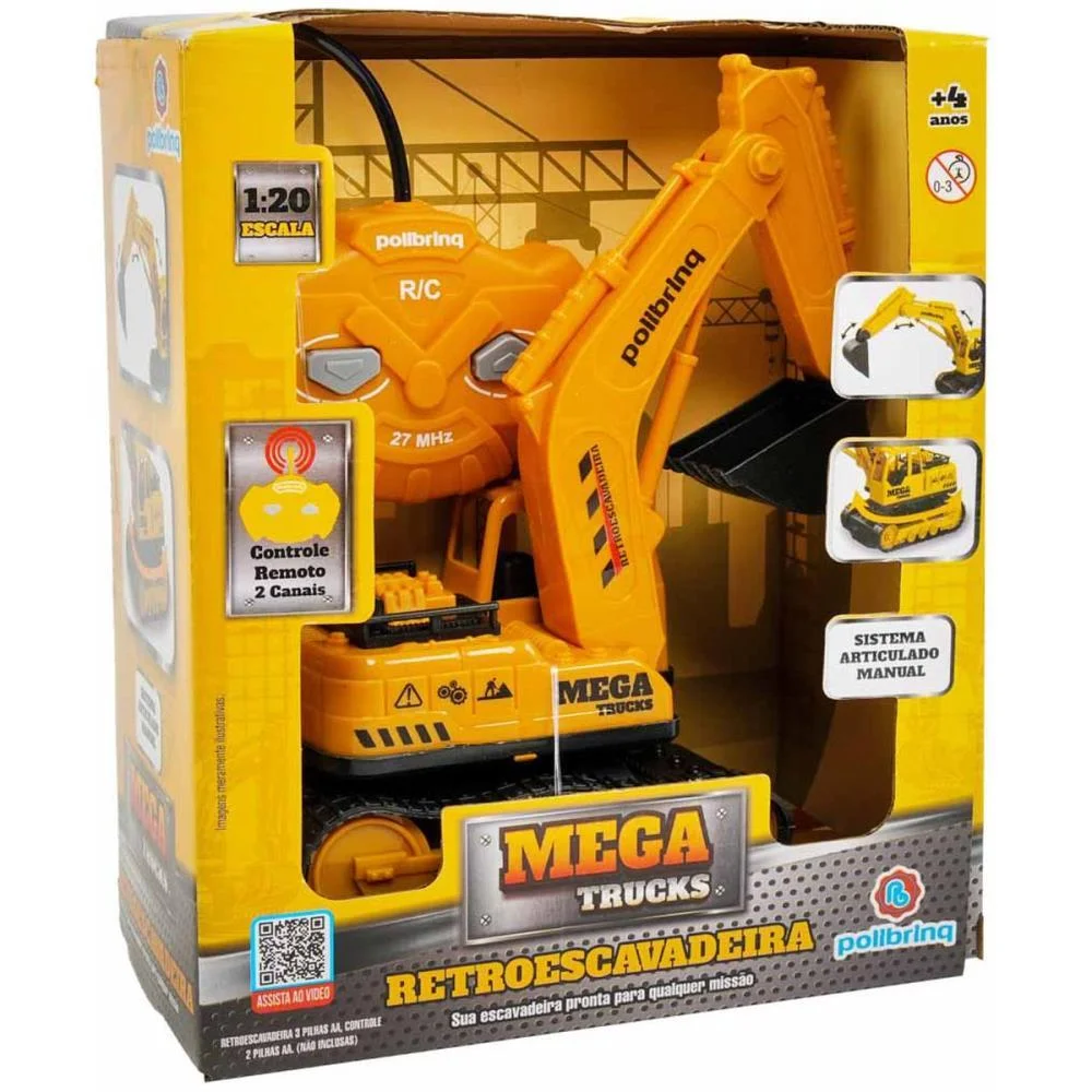 Carrinho Controle Remoto Retroescaveira 1:20 2Func/Pilh Polibrinq - imagem 4
