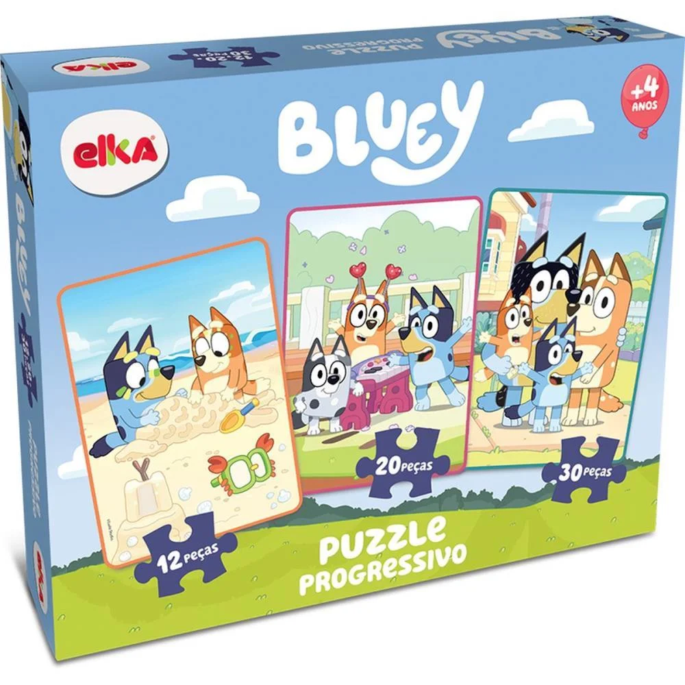 Quebra-Cabeca Cartonado Bluey Puzzle Progres.12/20/30 Elka - imagem 2