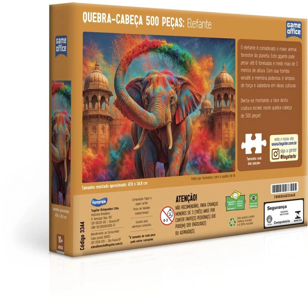 Quebra-Cabeca Cartonado Elefante 500 Pcs Toyster - imagem 4