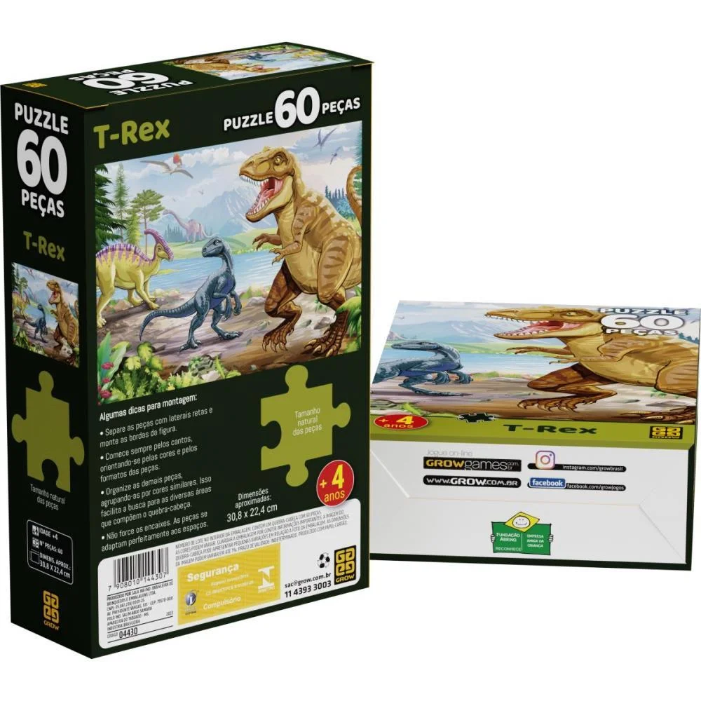 Quebra-Cabeca Cartonado T-Rex 60 Pecas Grow - imagem 5