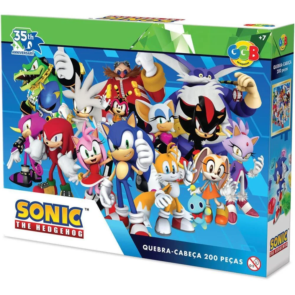 Quebra-Cabeca Cartonado Sonic 200 Pecas Ggb Plast - imagem 3