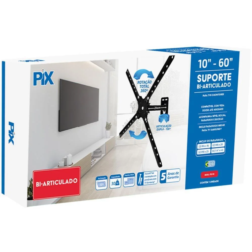 Suporte Para Tv Bi-Articulado 10 A 60 Pol. Pto Santana Centro - imagem 5
