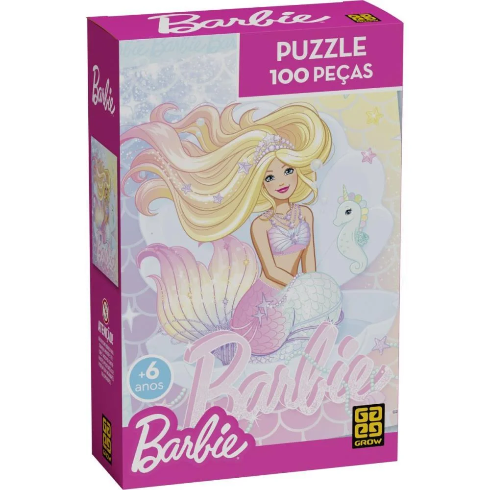 Quebra-Cabeca Cartonado Barbie Brilhante 100 Pecas Grow - imagem 3