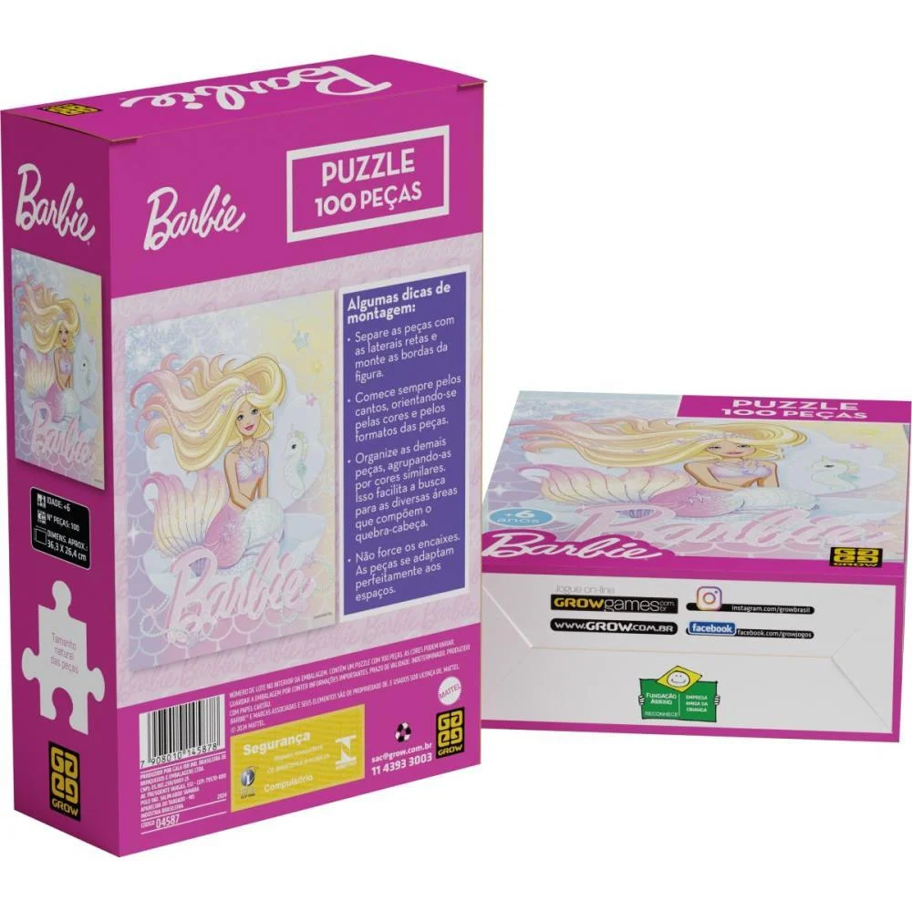 Quebra-Cabeca Cartonado Barbie Brilhante 100 Pecas Grow - imagem 5