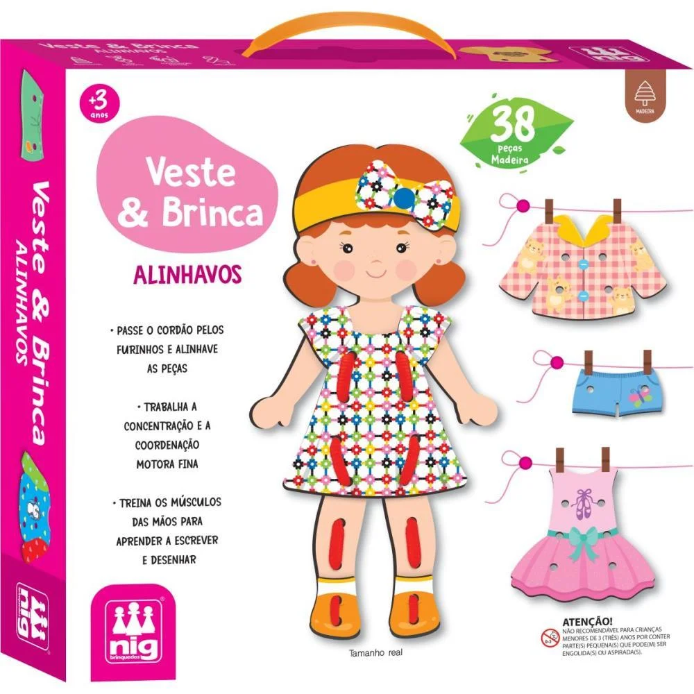 Brinquedo Educativo Alinhavo Veste E Brinca Madeir Nig Brinquedos - imagem 11