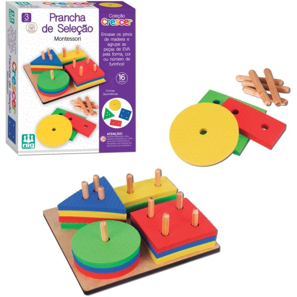 Brinquedo Pedagogico Madeira Prancha De Selecao 16Pcs Nig Brinquedos - imagem 8