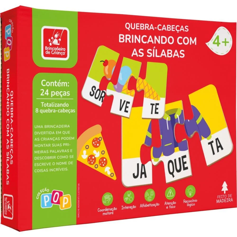 Quebra-Cabeca Madeira Brincando Com Silabas 24Pcs Brinc. De Crianca - imagem 2