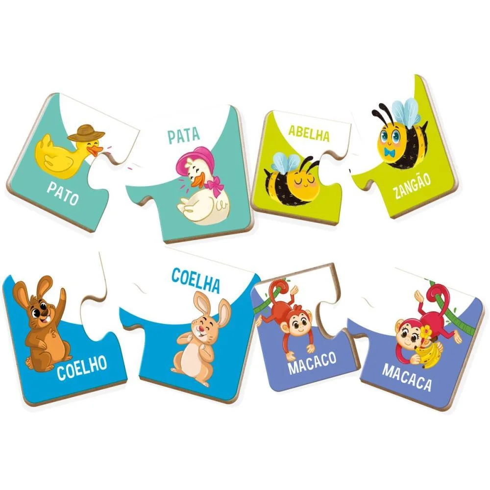Quebra-Cabeca Madeira Cade Meu Par? Bichos 18Pcs Brinc. De Crianca - imagem 4