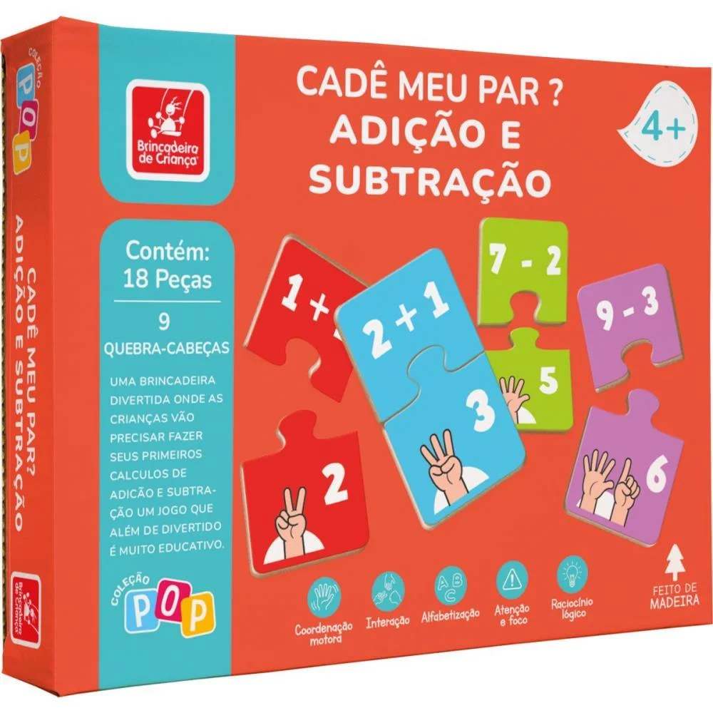 Quebra-Cabeca Madeira Cade Meu Par?Adicao E Subt.18P Brinc. De Crianca - imagem 2