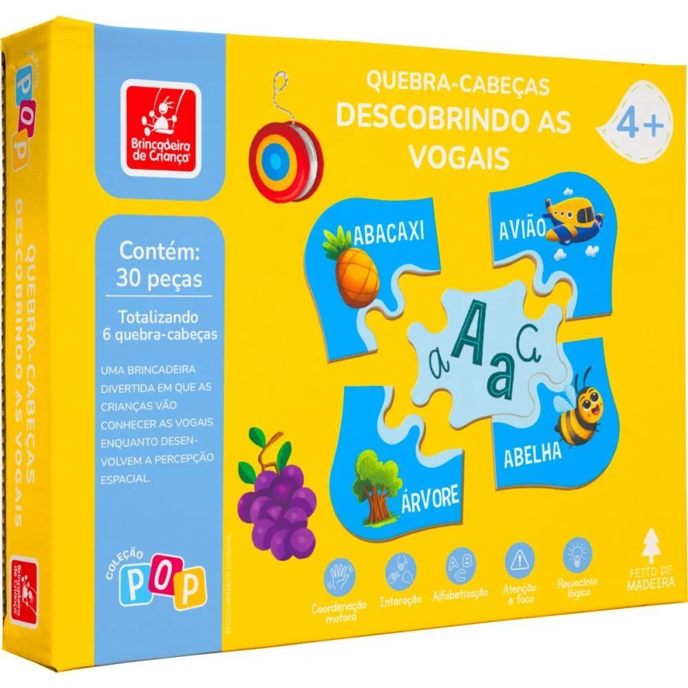 Quebra-Cabeca Madeira Descobrindo As Vogais 30Pcs Brinc. De Crianca - imagem 3