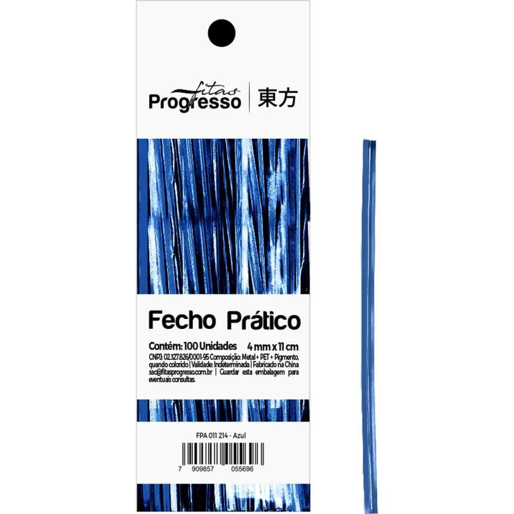 Fecho Metalico Azul 4Mmx11Cm. Fitas Progresso C/ 100 Unidades - imagem 3