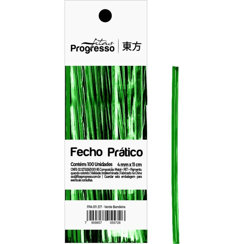 Fecho Metalico Verde Bandeira 4Mmx11Cm. Fitas Progresso C/ 100 Unidades - imagem 3