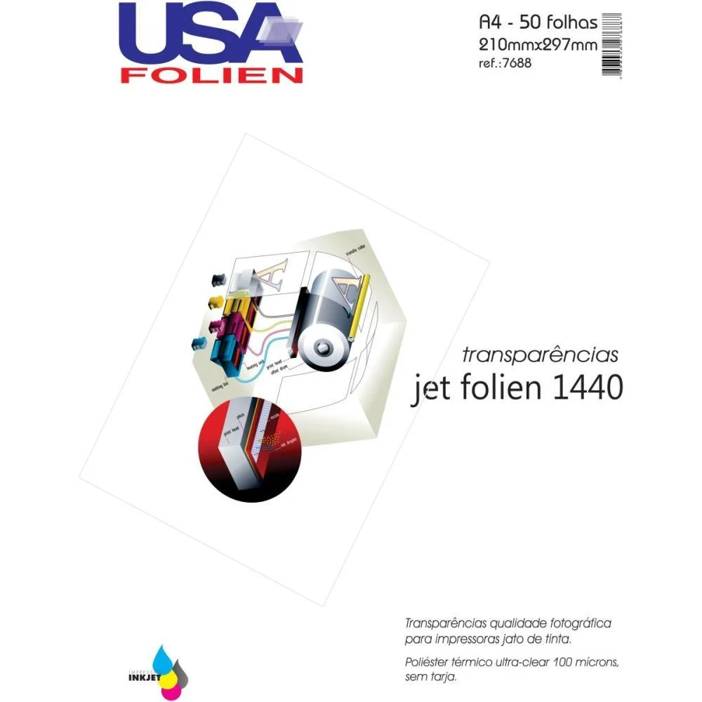 Transparencia Inkjet A4 S/Tarja 100 Micras Usa Folien (Pct.c/50) - imagem 3