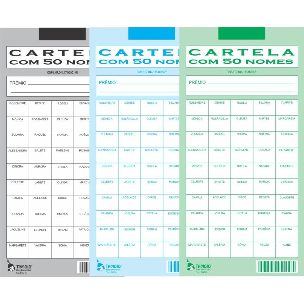 Cartela De Rifa C/50 Nomes Pct.c/50 Cartelas Tamoio (Pacote) - imagem 2