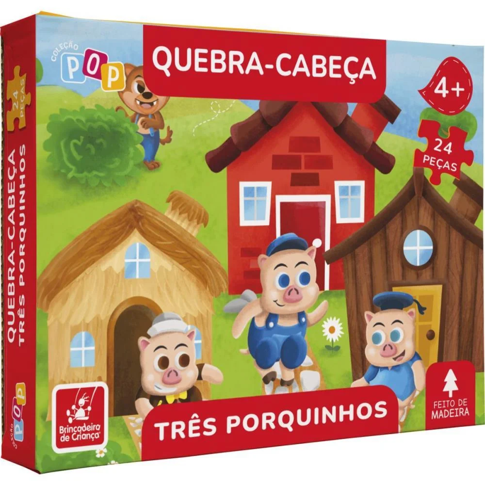 Quebra-Cabeca Madeira Tres Porquinhos 24Pcs Brinc. De Crianca - imagem 3