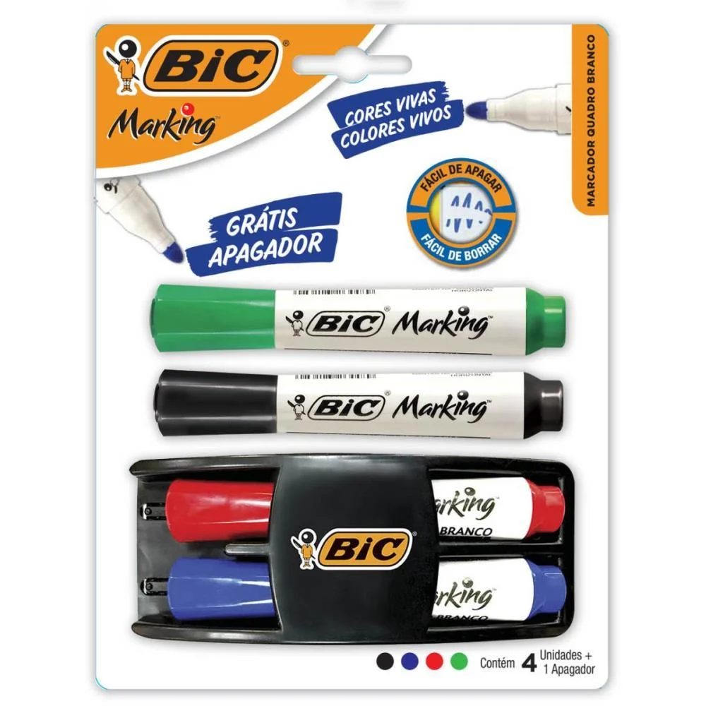 Pincel Quadro Branco Marking Kit 4 Pinceis+Apagador Bic (Kit) - imagem 2