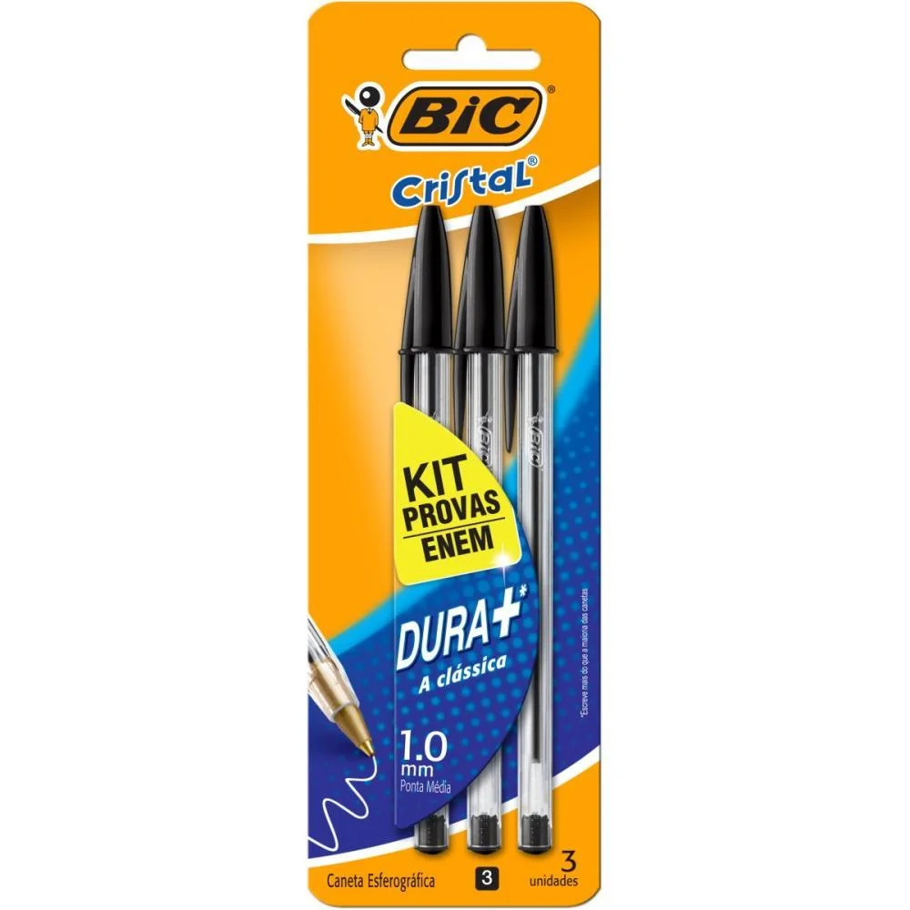 Caneta Esferografica Cristal Preta Corpo Transp. Bic (Bl.c/03) - imagem 2