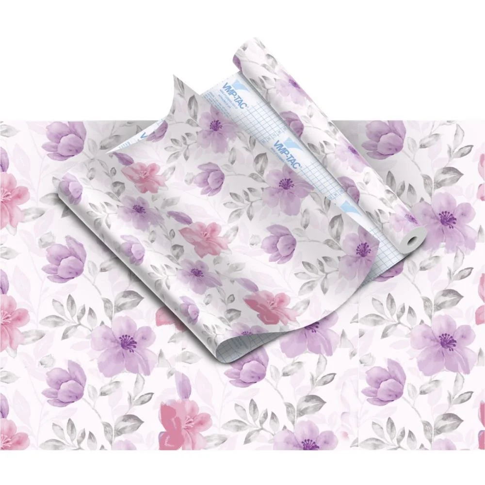 Plastico Adesivo 45Cmx10M Floral Lilas V.m.p. (Rolo) - imagem 3