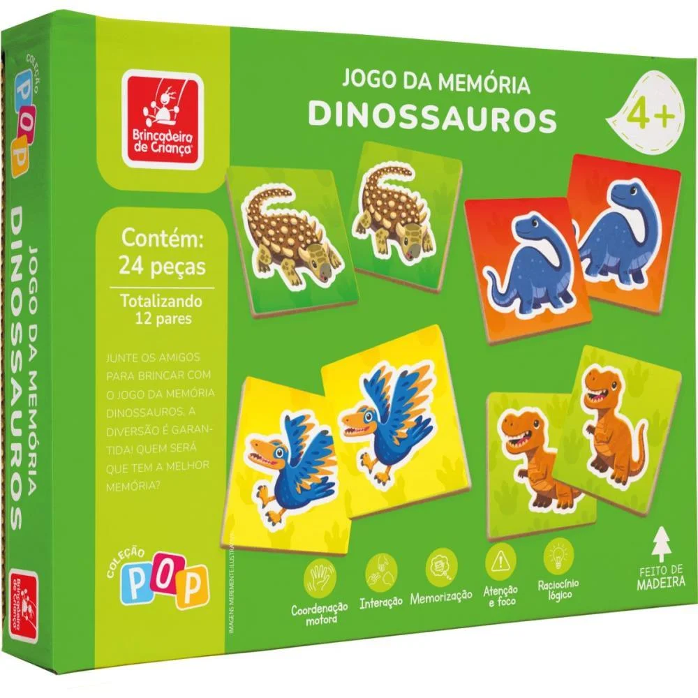 Jogo Da Memoria Em Madeira Dinossauros 24Pcs Brinc. De Crianca - imagem 3