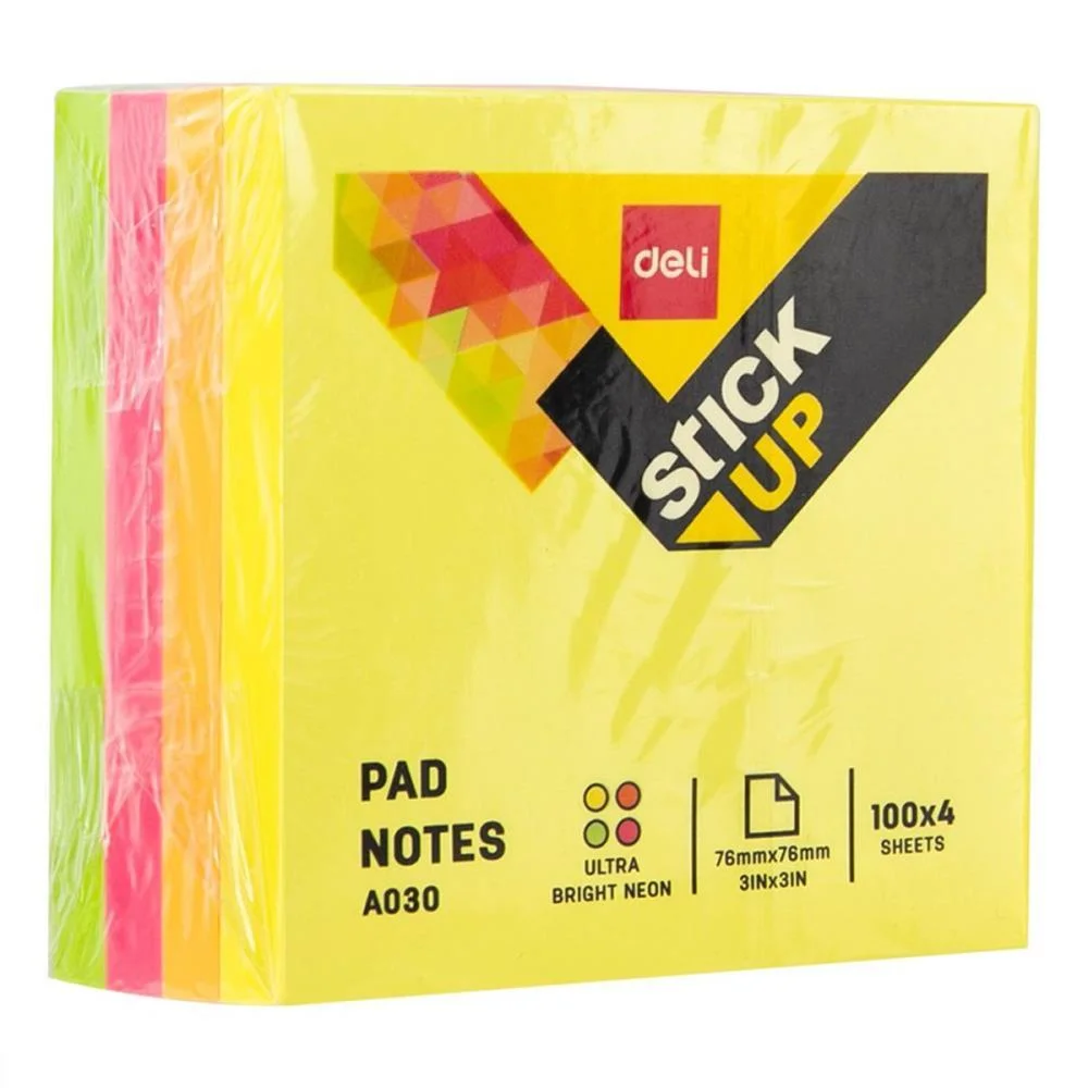 Bloco De Recado Autoadesivo 76X76Mm Fluorescente 4X100Fls Deli - imagem 3
