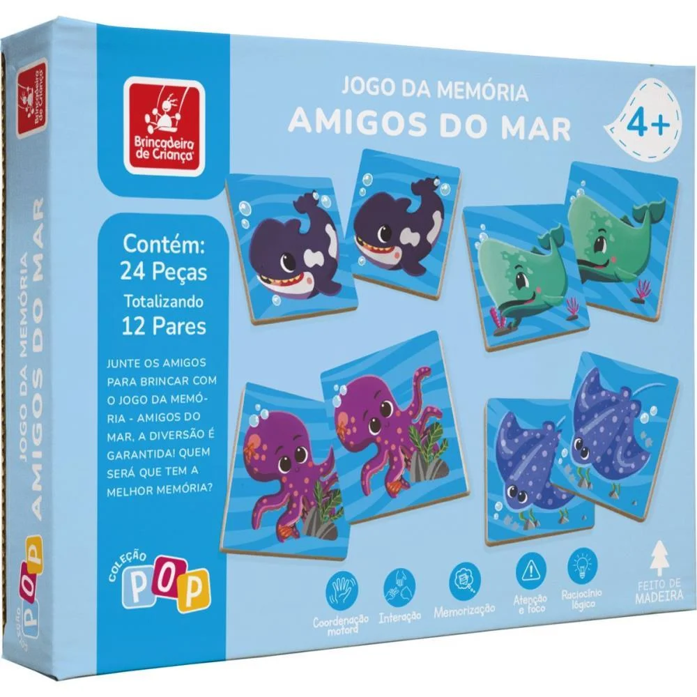 Jogo Da Memoria Em Madeira Amigos Do Mar 24Pcs Brinc. De Crianca - imagem 3