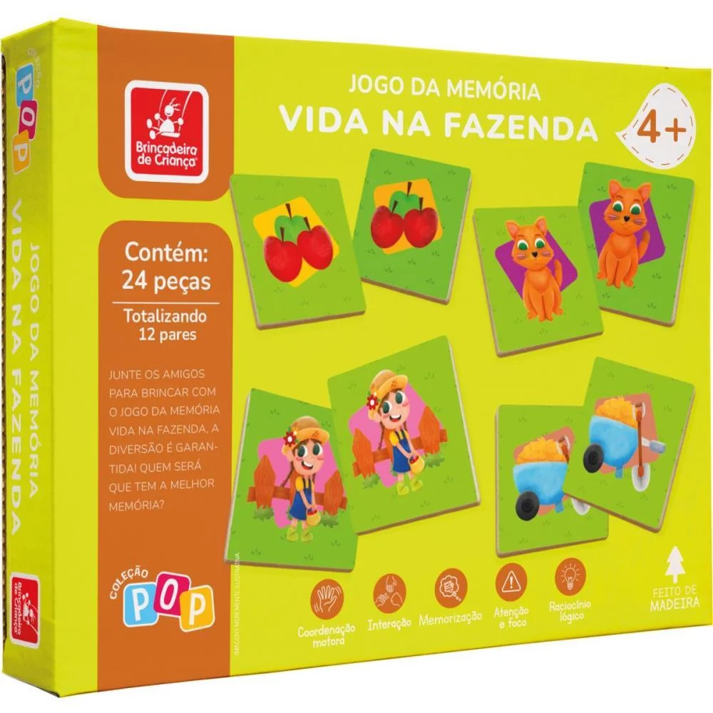 Jogo Da Memoria Em Madeira Vida Na Fazenda 24Pcs Brinc. De Crianca - imagem 3