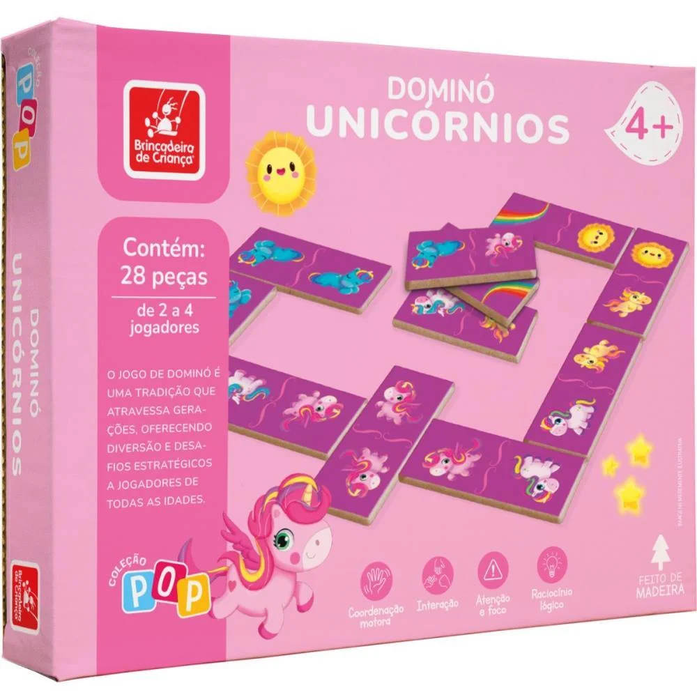 Domino Unicornios Em Madeira 28Pcs Brinc. De Crianca - imagem 3