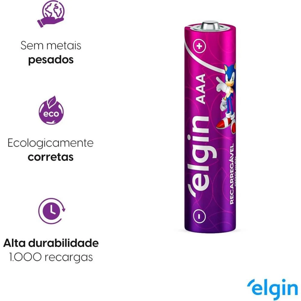 Pilha Recarregavel Palito Aaa 900Mah 1.2V Elgin (Bl.c/02) - imagem 6
