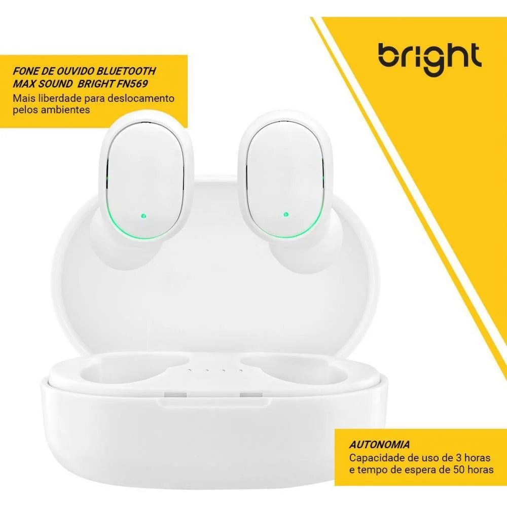 Fone De Ouvido Bluetooth Max Sound Branco Bright (Unidade) - imagem 5