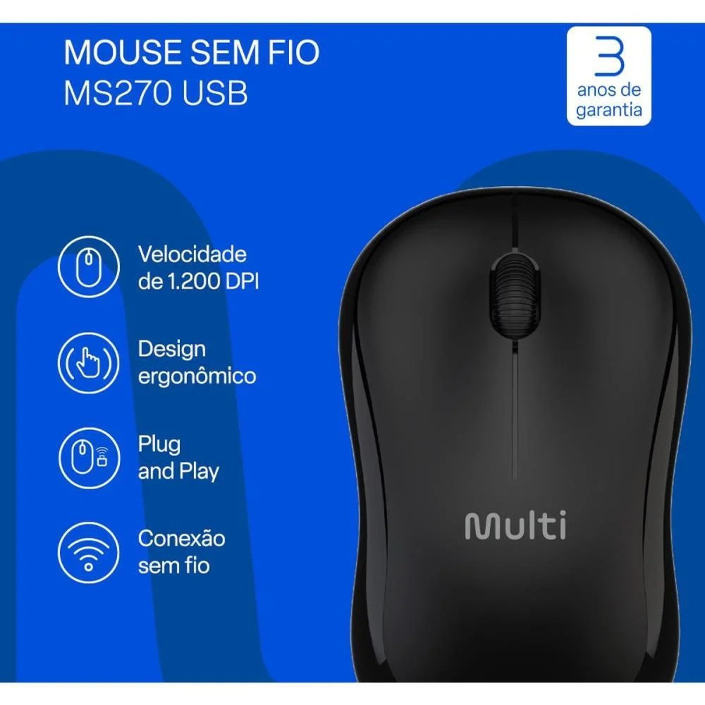 Mouse Optico Sem Fio 1200Dpi 2.4Ghz Preto Multi (Unidade) - imagem 10