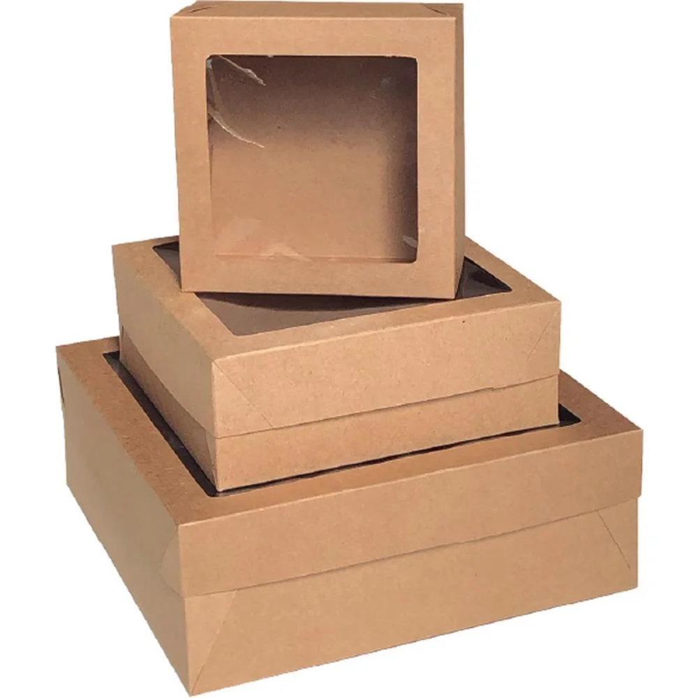 Caixa Para Presente Com Tampa Md 21X21X8 Kraft Quad.c/Visor Cristina (Pct.c/10) - imagem 3